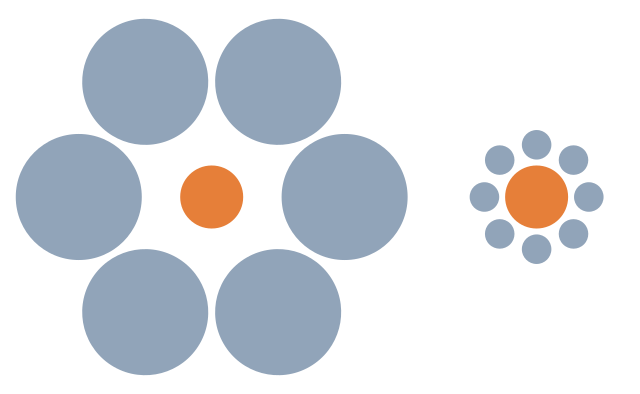 Ebbinghaus Illusion | Source Wikimedia Commons Ebbinghaus Illusion - gray and orange circles