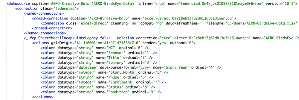 Example of metadata inculded in .twb / XML file